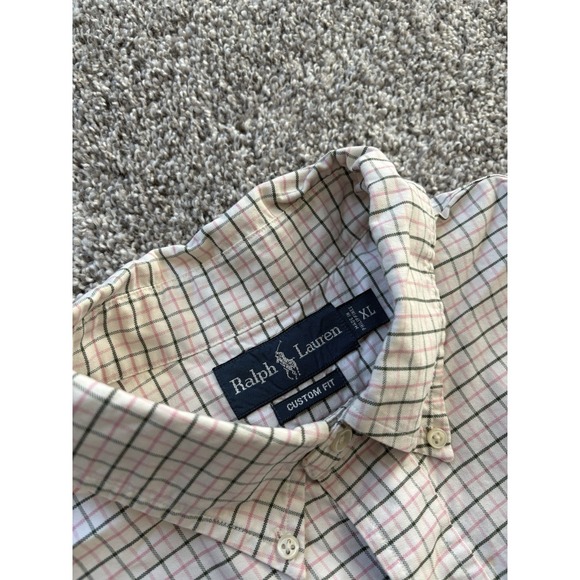 Ralph Lauren Mens XL Custom Fit Tattersall Check Button Down Pink Green Tan - Picture 5 of 7